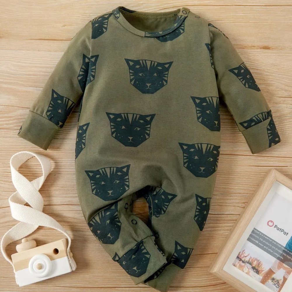 Cat Print Long-sleeve Baby Jumpsuit NWT